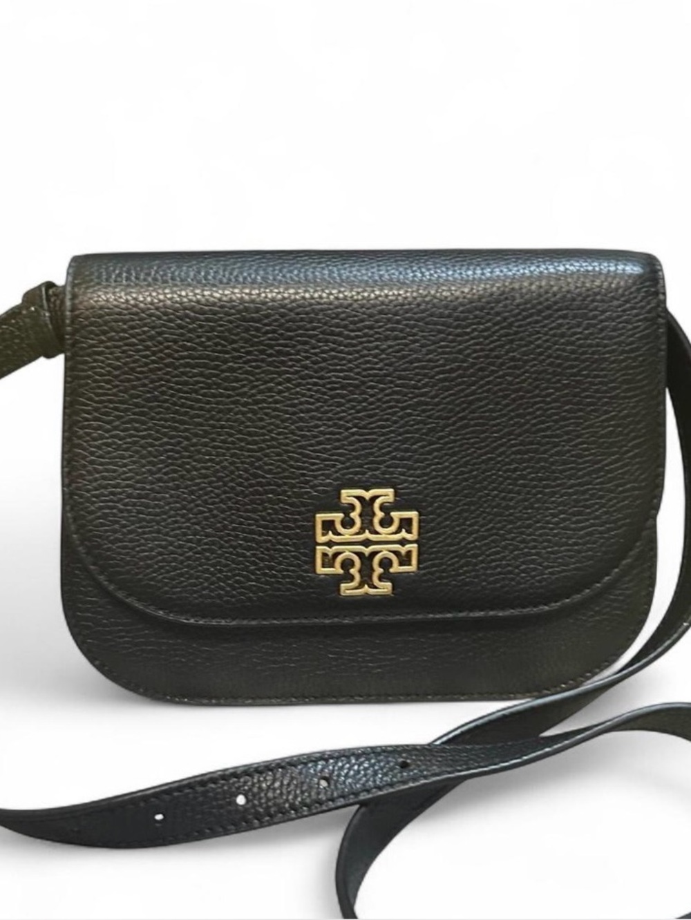 NWOT Tory Burch Black Pebbled Leather Crossbody with Gold Emblem